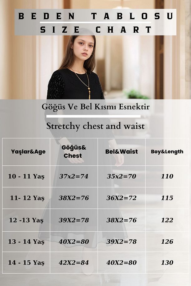 Kız Çocuk Tesettür Abiye Elbise-Pamuk Astarlı Şifon Kumaş - 3