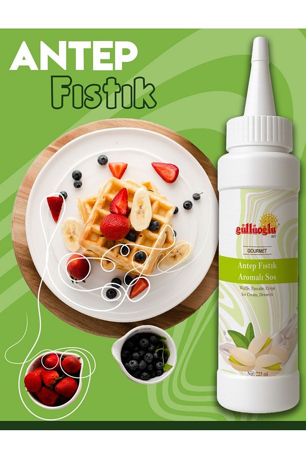 Antep Fıstıklı Sos - Waffle & Krep & Pankek & Tatlı & Dondurma & Kruvasan Sos - 300 gr / 225 ml - 2