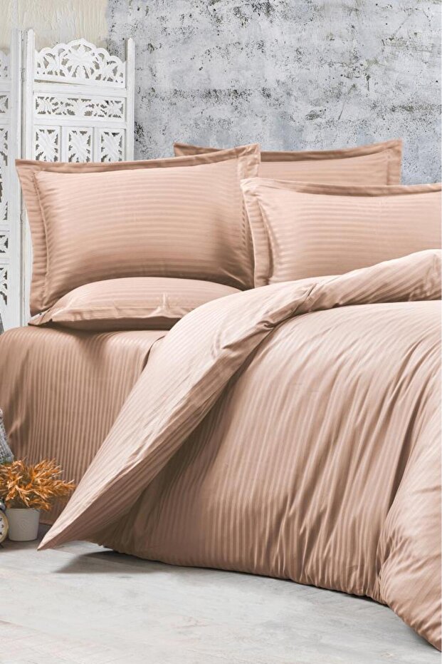 Dowry Land Stripe Double Pollysatin Duvet Cover Set Beige