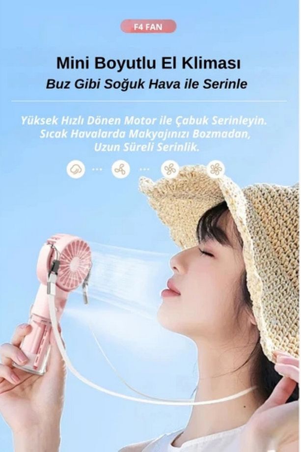 Boyna Asılabilir Mini Klima Fanı Su Püskürtmeli Serinletici Şarjlı Fan - 7