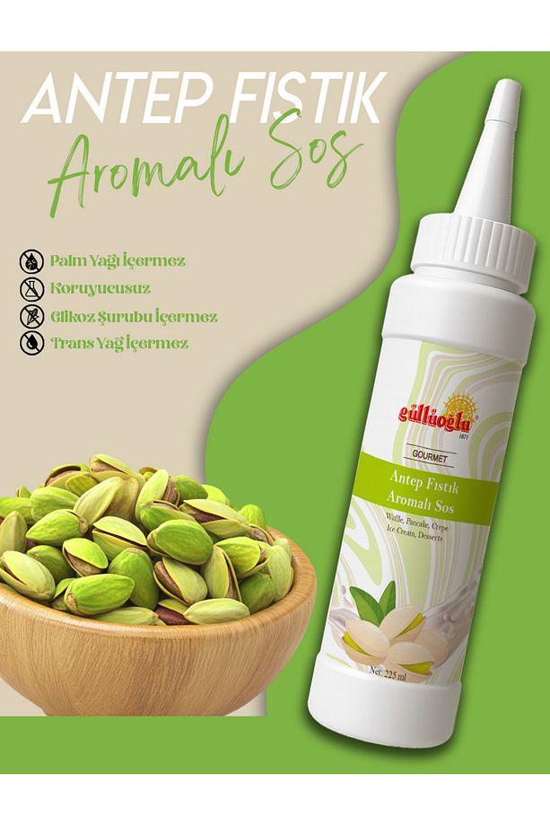 Antep Fıstıklı Sos - Waffle & Krep & Pankek & Tatlı & Dondurma & Kruvasan Sos - 300 gr / 225 ml - 3