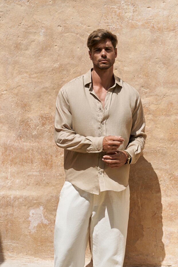 Agnola Oversize Men's Beige Linen Shirt