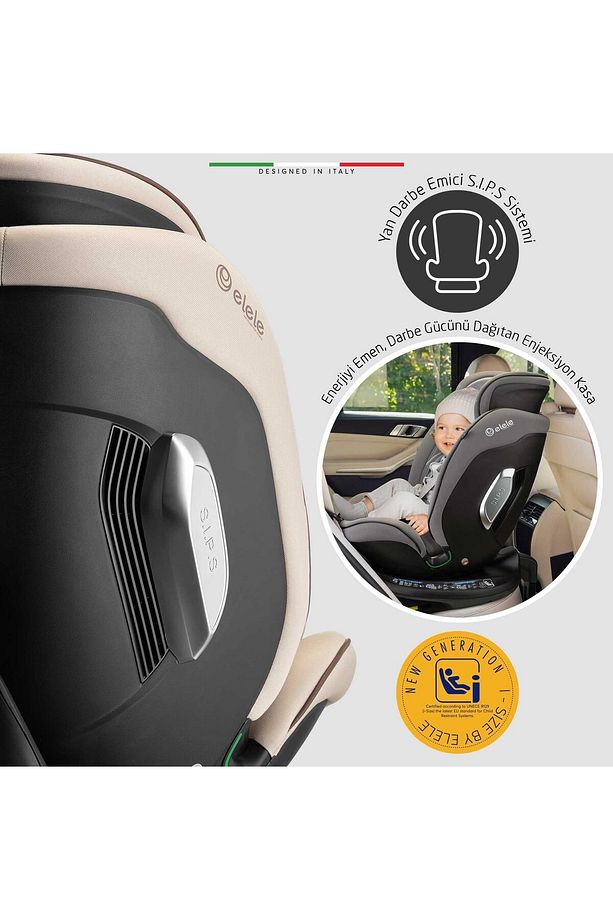 StradaFix 360° Dönen I-Size Oto Koltuğu İsoFix 40-150 CM 0-36 KG Pudra - 4