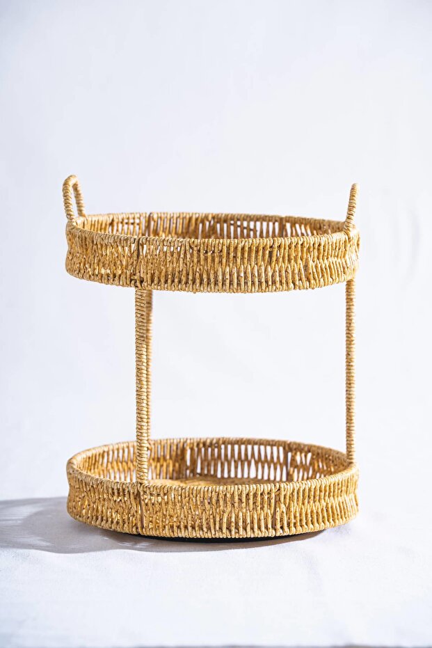 Nomad Two-Tier Wicker Round Rotating Presentation Stand - 2