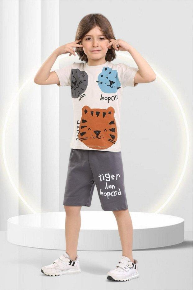 Tiger Printed Boy's Short Sleeve Summer Shorts Bottom Top Suit