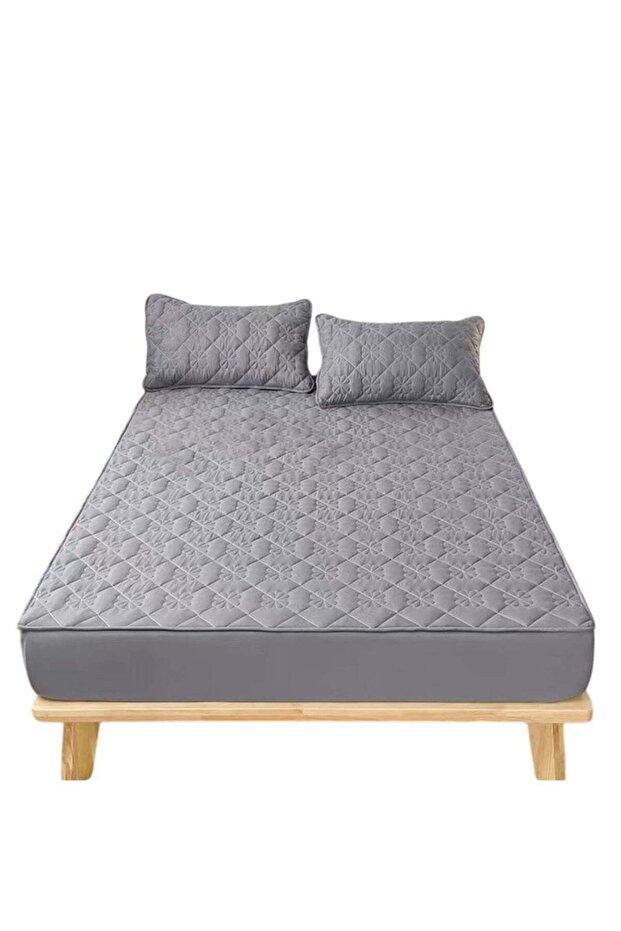 Waterproof Fitted Bedding Topper Set 150 x 200 cm - Dark Grey