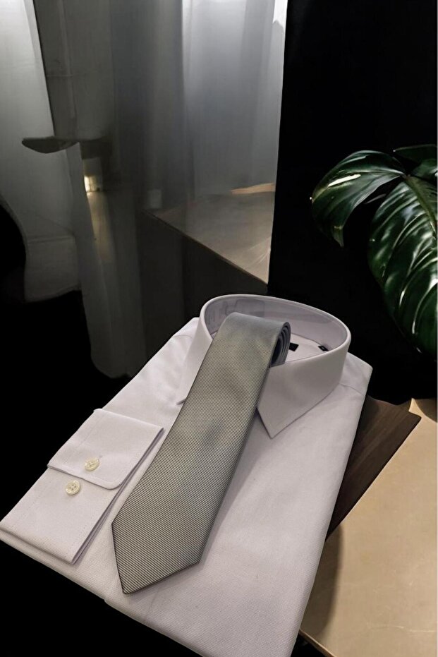 Açık Gri Micro Kravat - 1