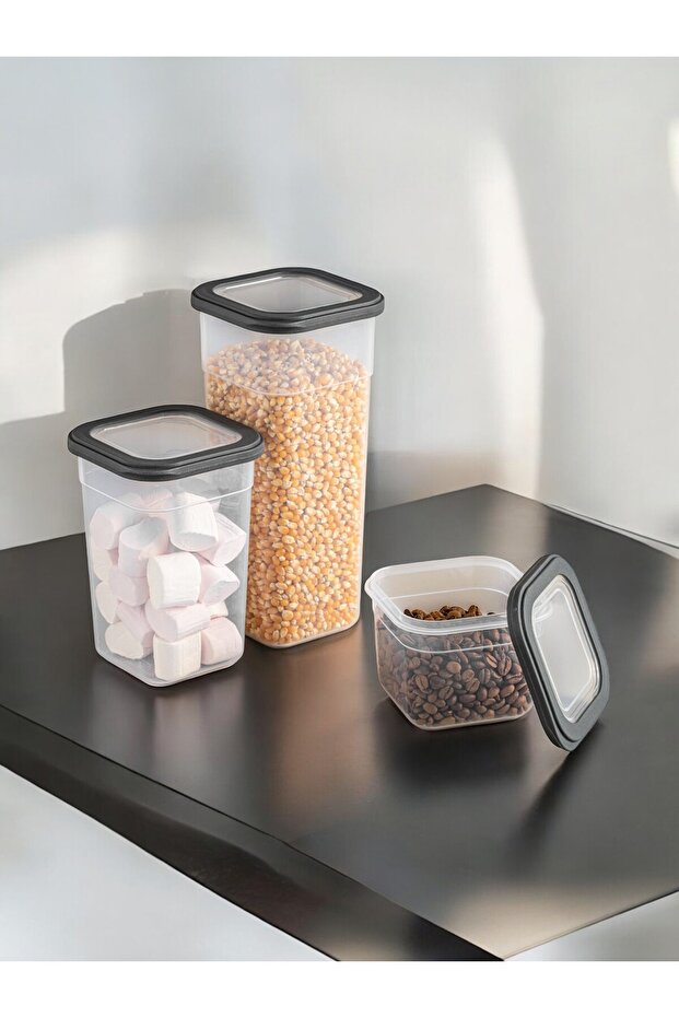 Set of 3 Multi-Purpose Square Food and Pulses Storage Container Detergent Box 1X680 1X1250 1X1850 ml - 2