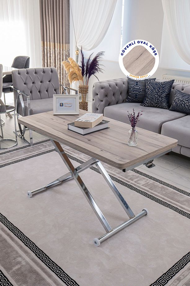 Akıllı Sehpa Home Üst Tabla Mdf Floransa Oval Köşe Alt Ayak Krom Kaplama - 2