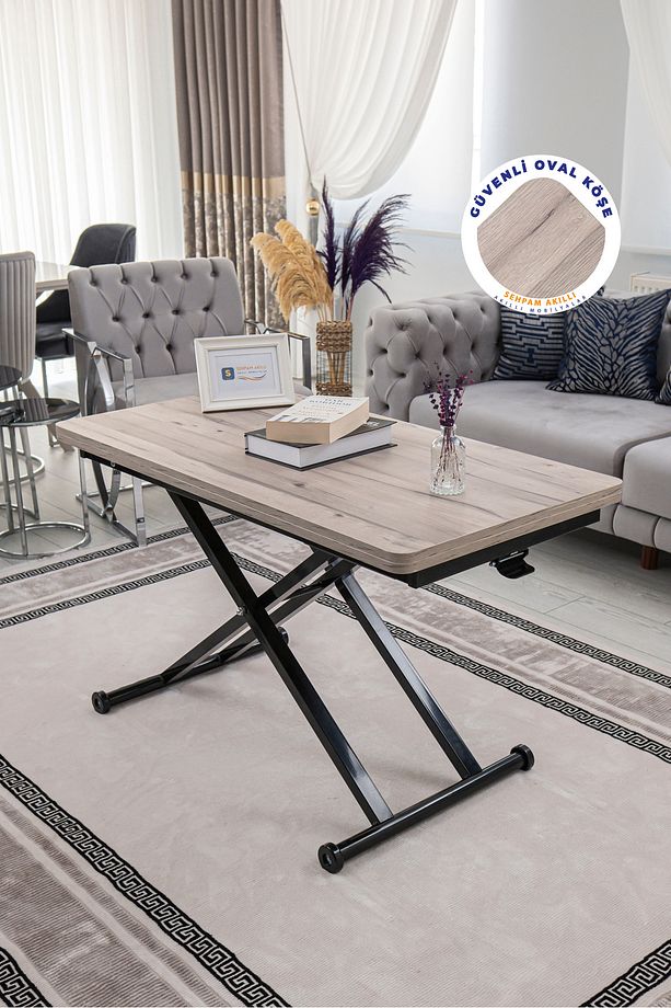 Akıllı Sehpa Home Üst Tabla Mdf Floransa Oval Köşe Alt Mekanizma Siyah Renk - 3
