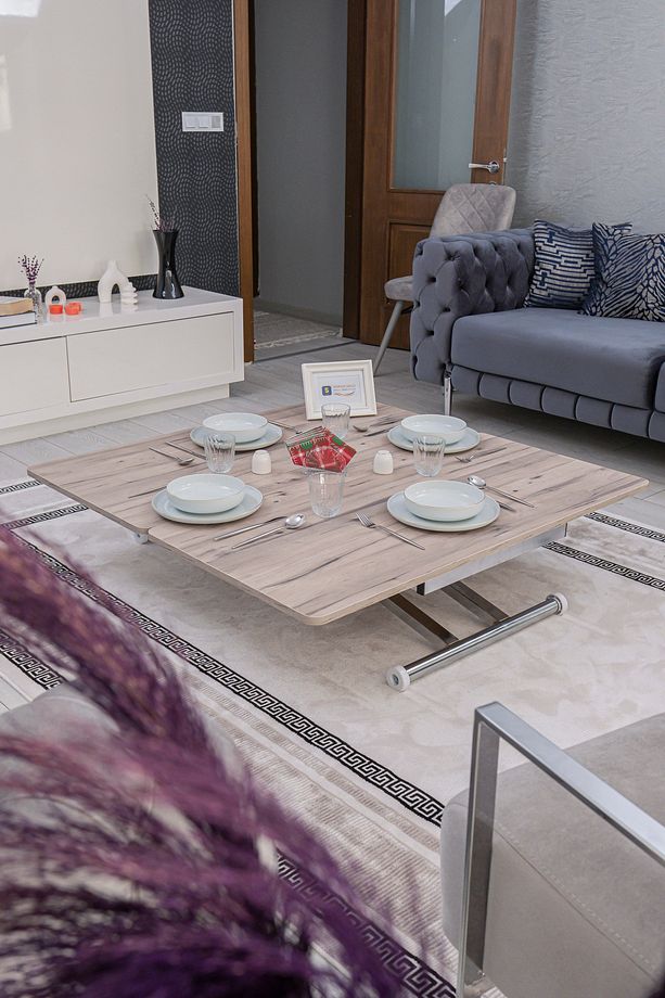 Akıllı Sehpa Home Üst Tabla Mdf Floransa Oval Köşe Alt Ayak Krom Kaplama - 5