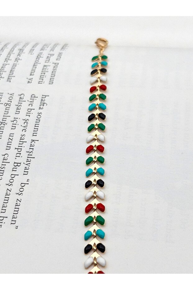 Renkli Mineli Başak Model Çelik Halhal - 3