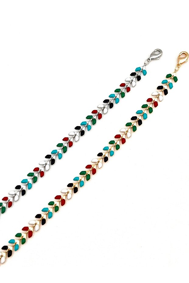 Renkli Mineli Başak Model Çelik Halhal - 8