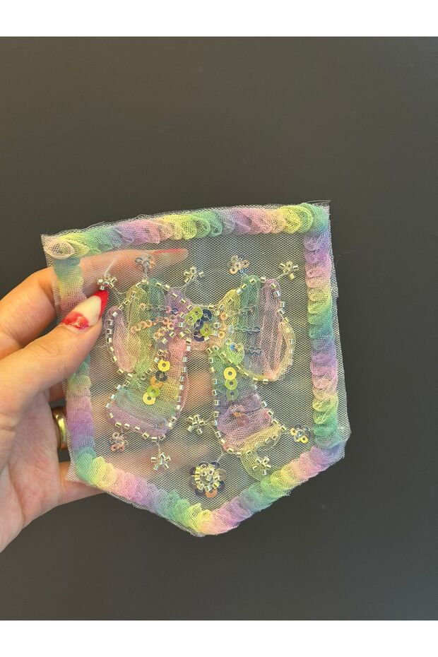 14X12 cm Bead Puls Embroidery Bow Pocket Armaa Sewing Application Colorful