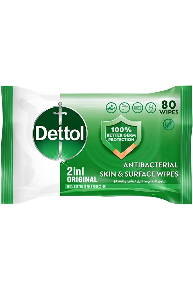 Original 2 in 1 Antibacterial Skin and Surface Wipes Pack of 80