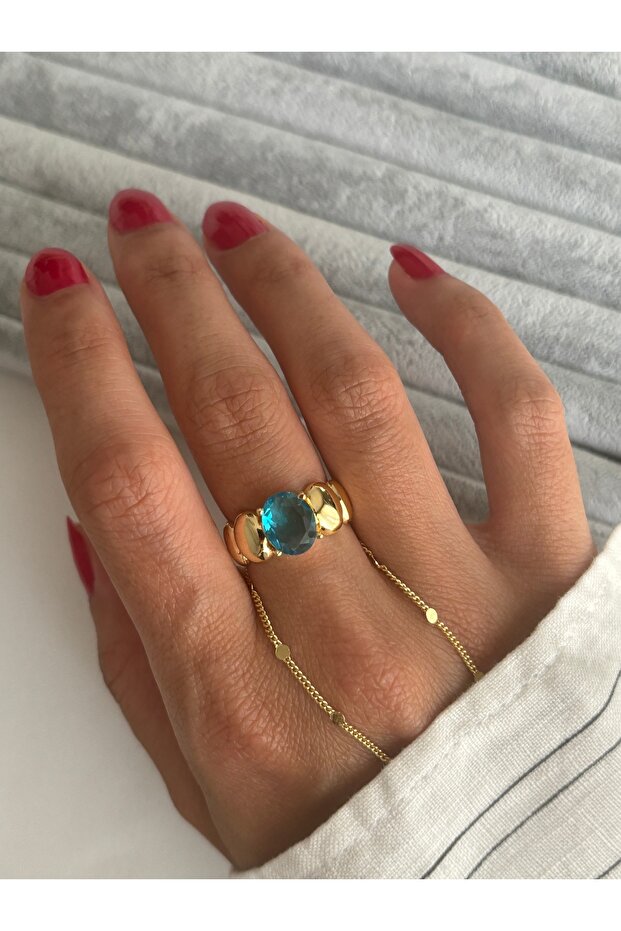 Blue Oval Ring with Gold Node - 3