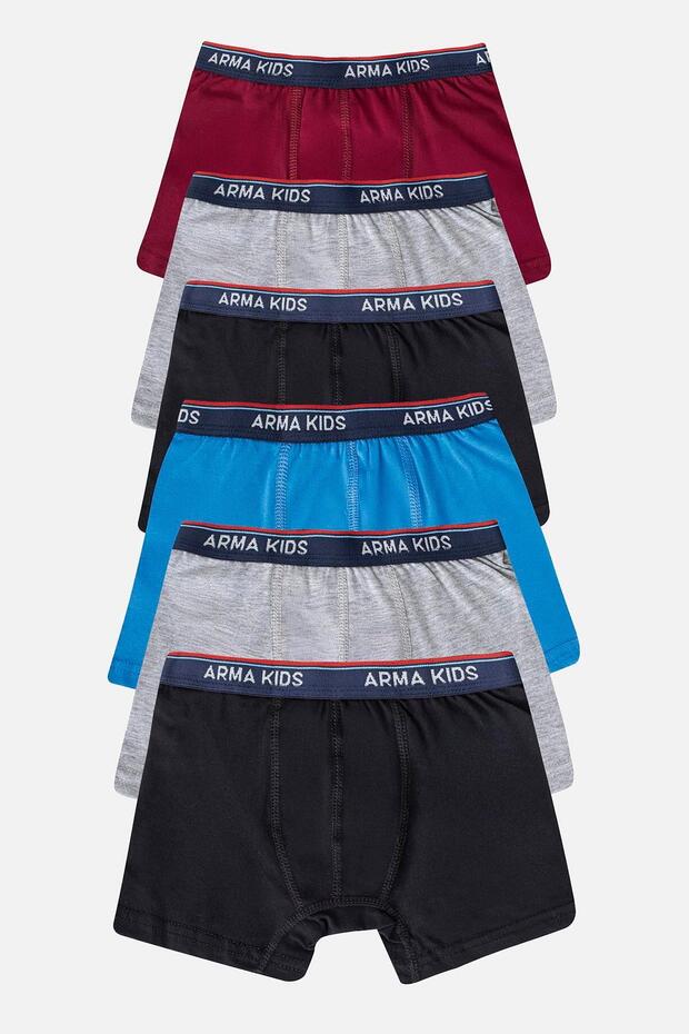 Arma Yıldız Erkek Çocuk Boxer 6'lı Paket Renkli, Pamuklu ve Likralı Esnek Kumaş
