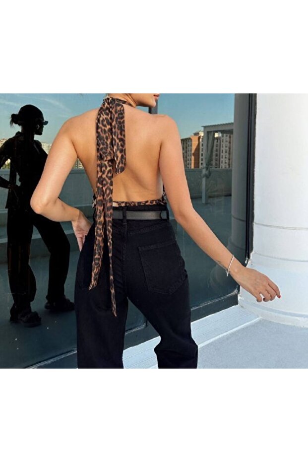 Backless Leopard Patterned Bodysuit - 2