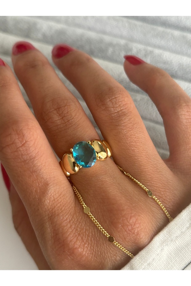Blue Oval Ring with Gold Node - 4