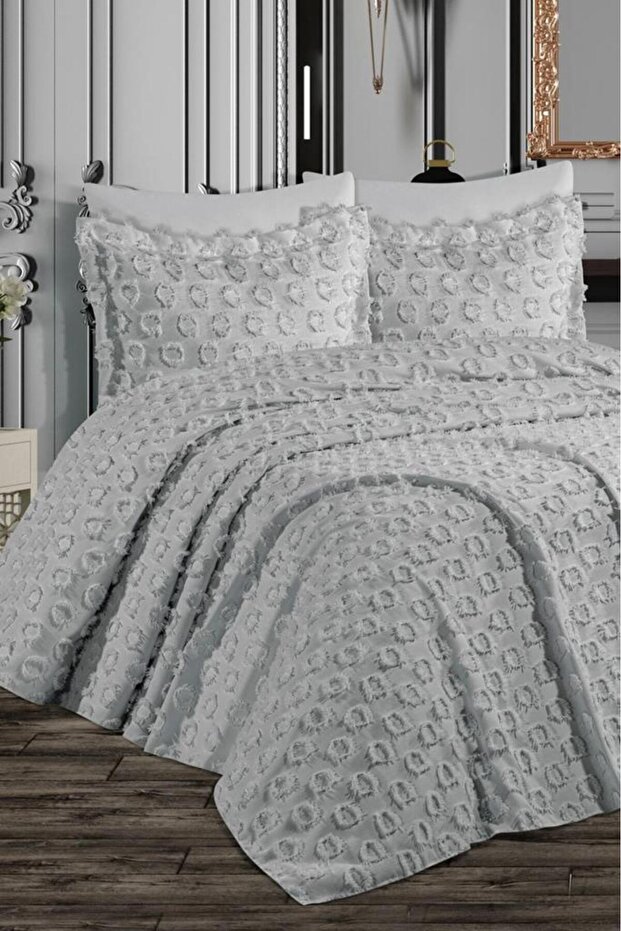 Dowry Land Malina Pompom 3 Piece Double Pique Set Gray