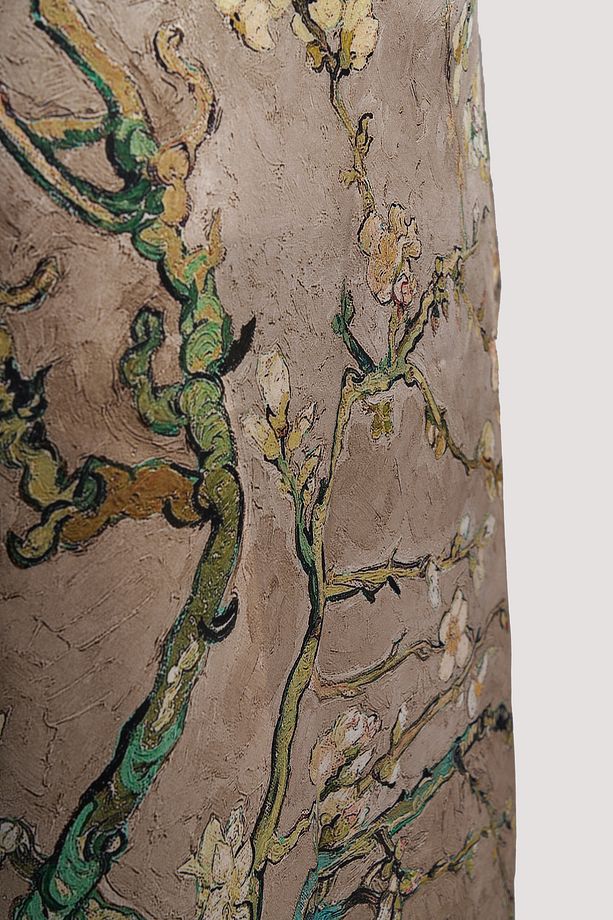 Van Gogh Badem Ağacı Desenli Uzun Kollu İpek Elbise - 2