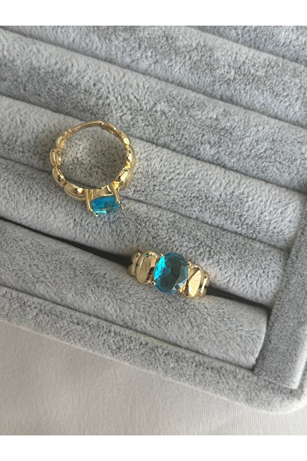 Blue Oval Ring with Gold Node - 1