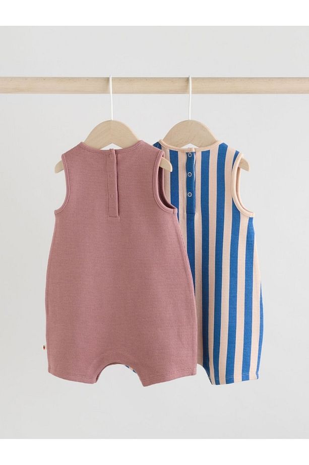 100% Cotton Multi Bright Waffle Printed 2-Piece Romper Set - 2