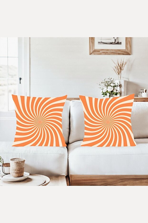 Orange White Modern Combination Hidden Zippered Throw Pillow Cover Sofa Pillow Case Set (2Pcs)