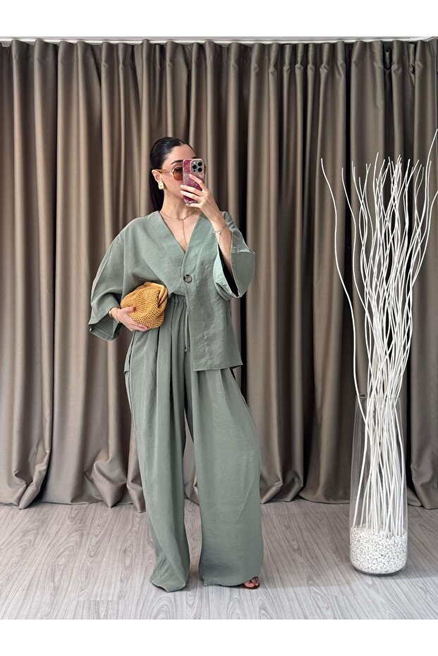 Front Buttoned Blouse Set - 2