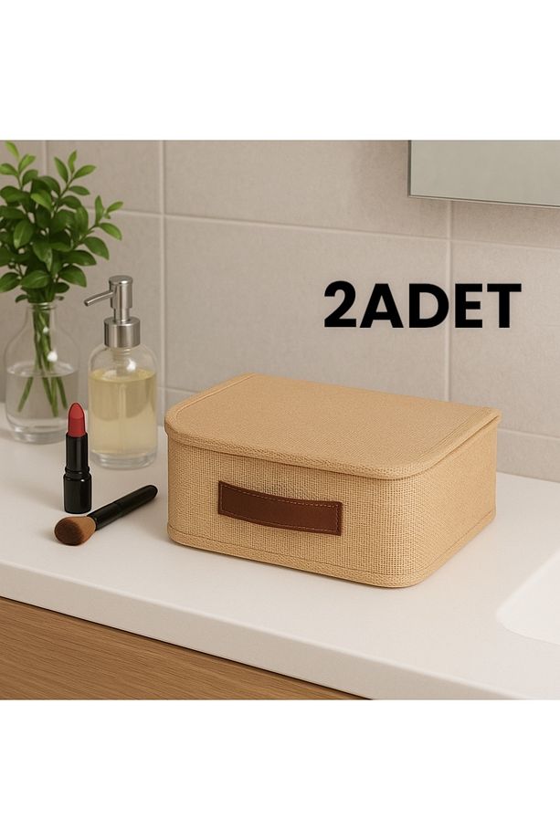 2 ADET Jüt Kapaklı Dolap Çekmece İçi Takı Makyaj Çamaşır Katlanır Saklama Kutusu Organizer 30x23x11 - 1