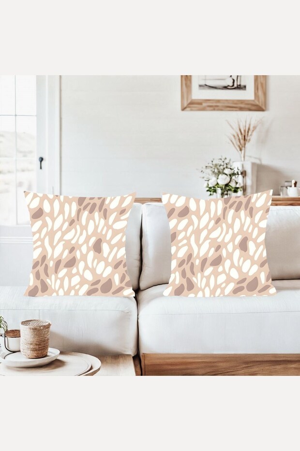 Beige Color Modern Combination Hidden Zippered Throw Pillow Cover Sofa Pillow Case Set (2Pcs)