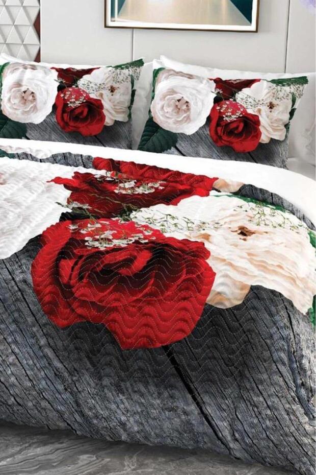 White Rose Micro Satin 3D Digital Printed Four Seasons Double Duvet Cover Set