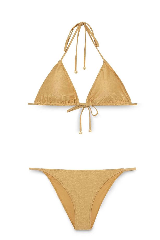 Kadın Gold Simli Boyundan İp Bağlamalı Üçgen Bikini Takımı HZL25S-LC5005 - 3