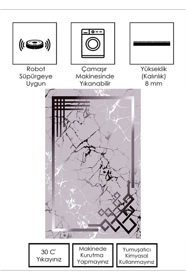 Mor Mermer Desen Dijital Baskı Salon,Koridor,Mutfak,Balkon,Ofis Halısı - 3
