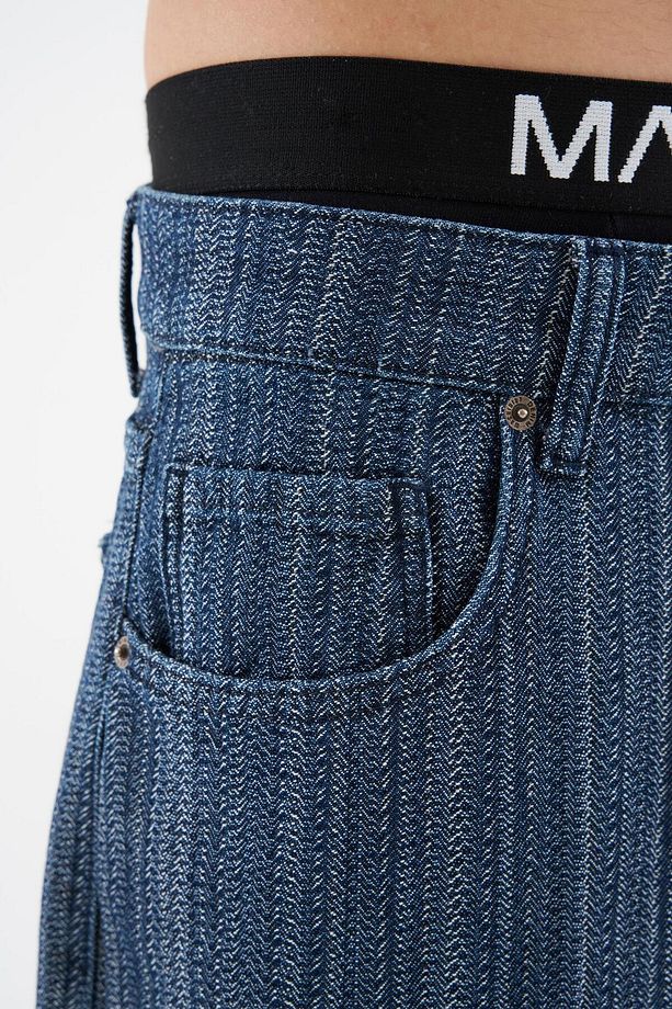 Erkek Ethnical Patterned Jean Mavi - 2