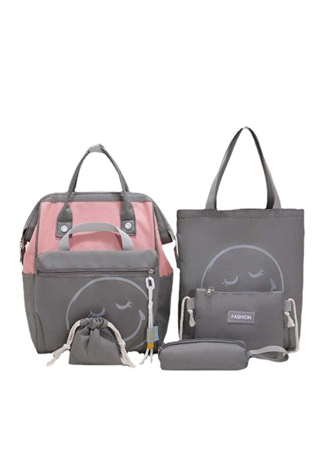 4-Piece Mum's Baby Travel Bag Set Grey and Pink