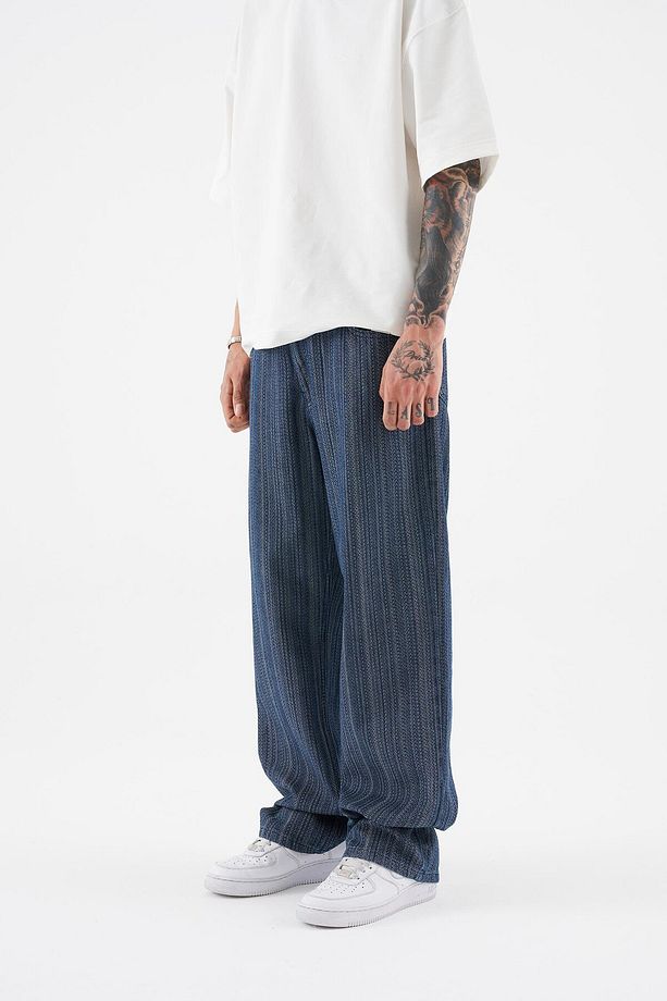 Erkek Ethnical Patterned Jean Mavi - 3