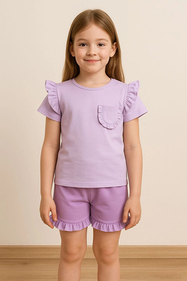 Girls' Shorts Suit with Ruffle Pockets 50657