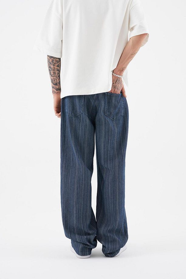 Erkek Ethnical Patterned Jean Mavi - 5