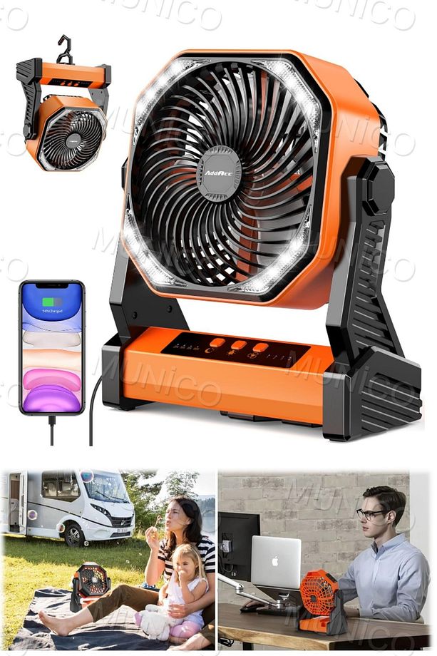 4 Seviye 270 Derece Pivot Büyük Hava Hacmi USB Şarj Edilebilir Açık Çadır Fanı Kanca Ile Kamp Için - 5