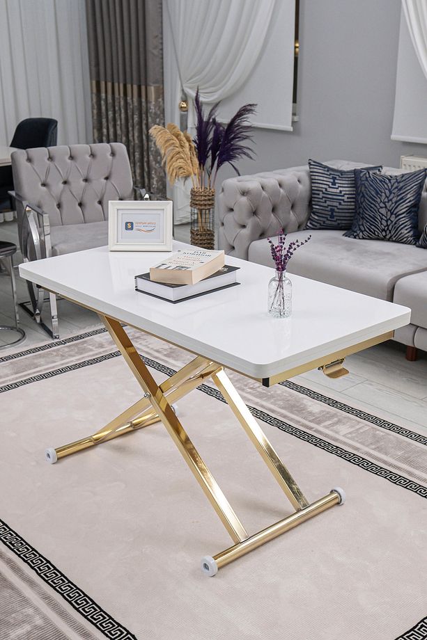 Akıllı Sehpa Home Üst Tabla Mdf Alt Mekanizma Gold Kaplama - 2