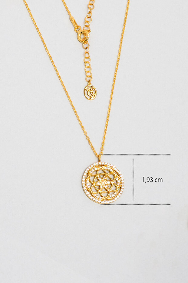 Mistik Yaşam Çiçeği 18 Ayar Sarı Altın Kaplama Gümüş Kolye - 3