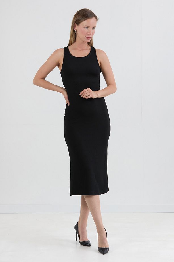 Basic Fitilli Yırtmaçlı Elbise - 2