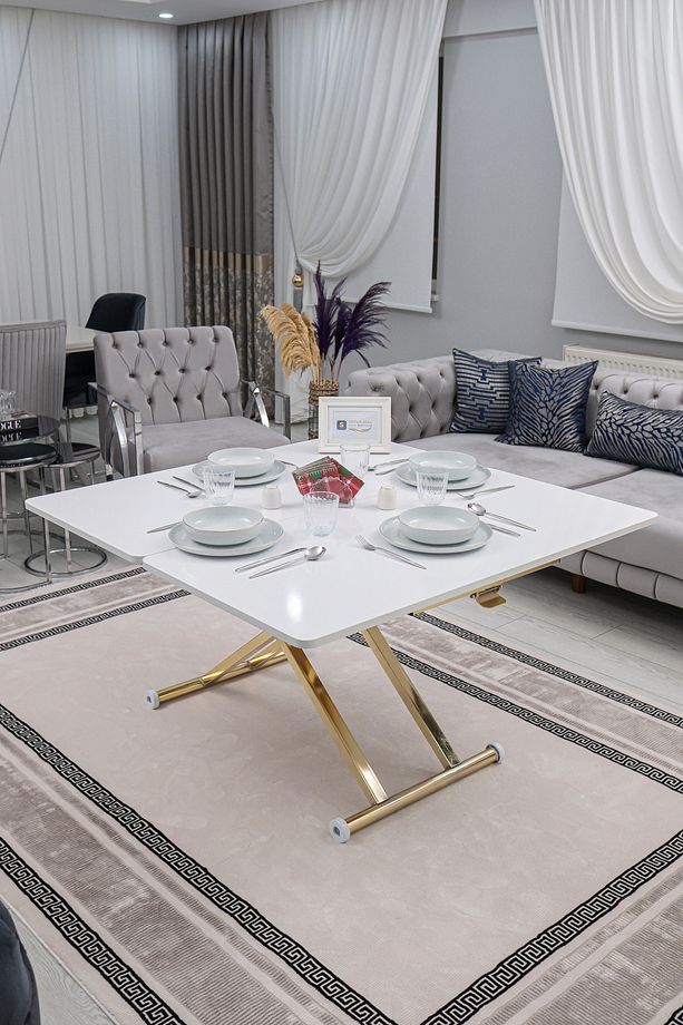 Akıllı Sehpa Home Üst Tabla Mdf Alt Mekanizma Gold Kaplama - 4