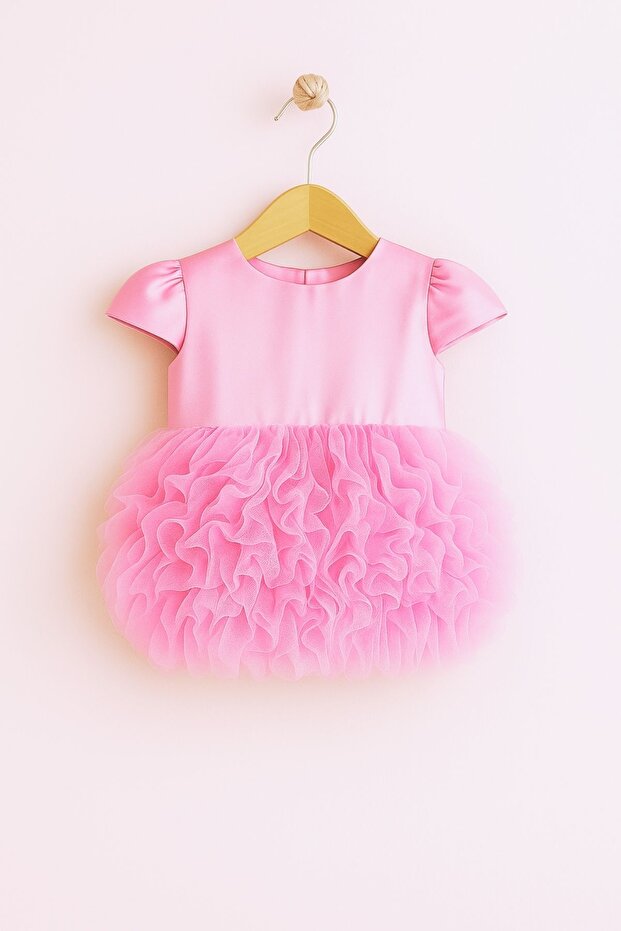 Kız Bebek Çocuk Konsept Doğum Günü Elbisesi Parti Düğün Yazlık Elbise Tüllü Tütü Astarlı - 2