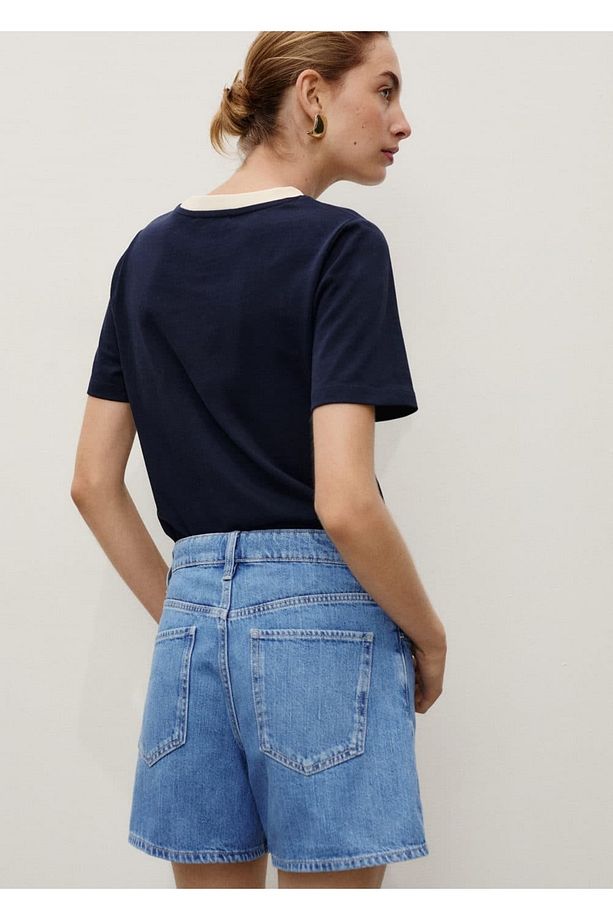 Yüksek bel düz kesim denim şort - 4
