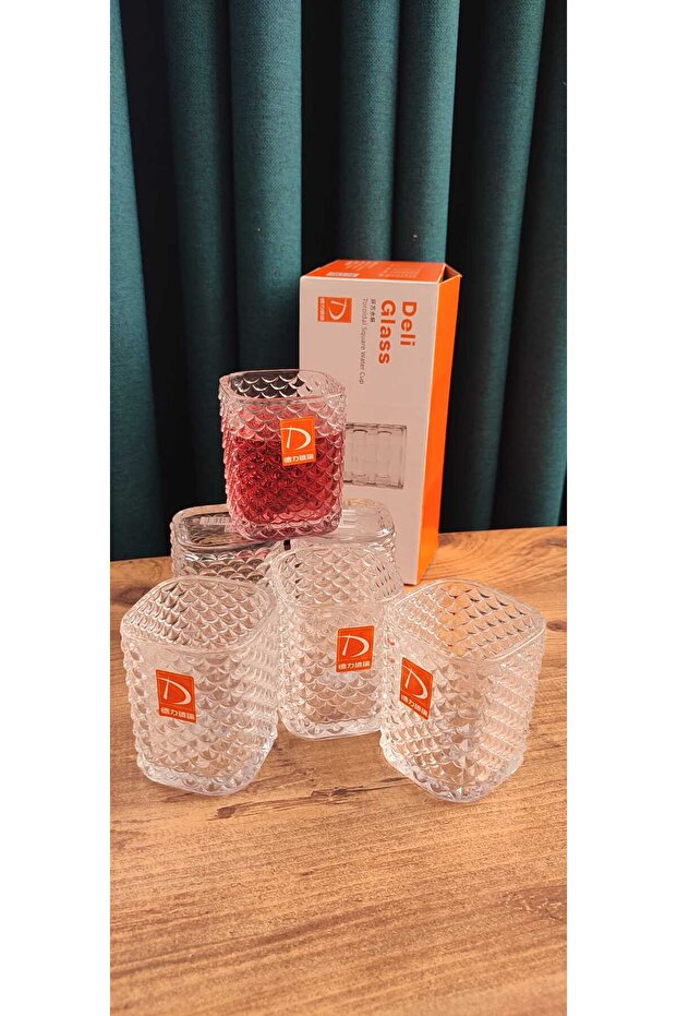 Modern Angular Glass of Wine 6 Ad Deli Soga Quality 200 Cc 8 cm Height 6.5 cm Width Stylish Appearance - 1