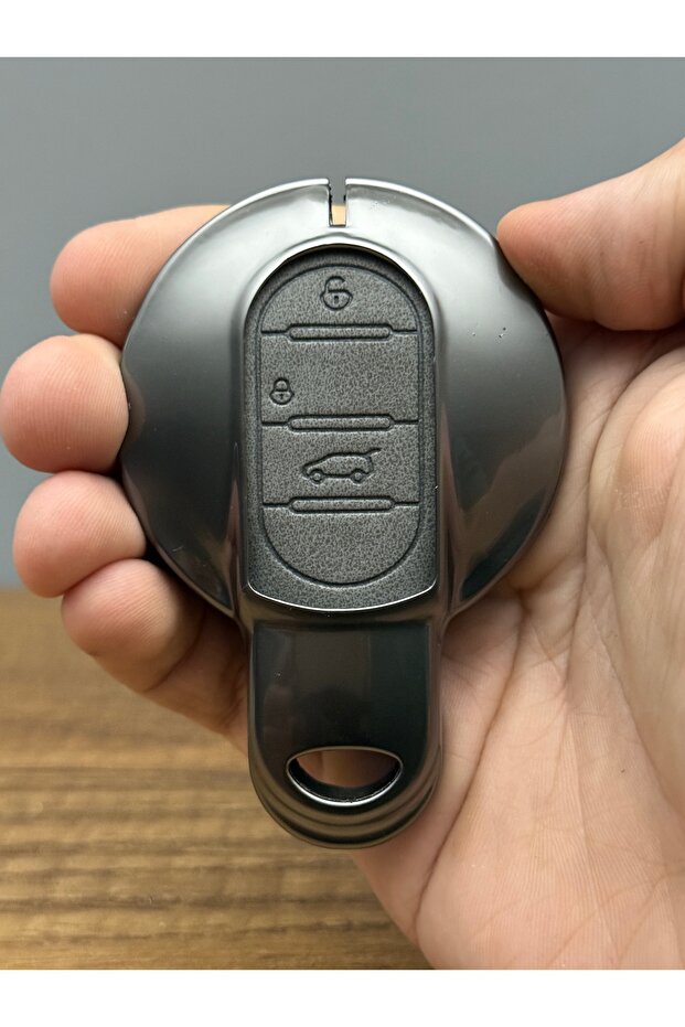 Mini Cooper Compatible 3 Button Leather Metal Key Control Protection Case Gray Color