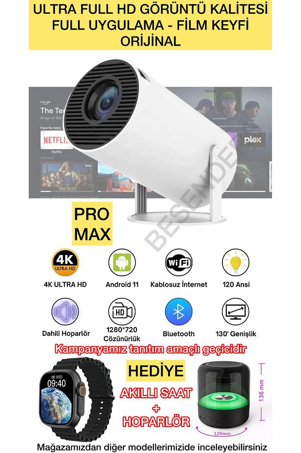 Taşınabilir Projeksiyon Yeni Pro Max Full Versiyon Android Bluetooth Wifi Akıllı Sinema Projektör - 1