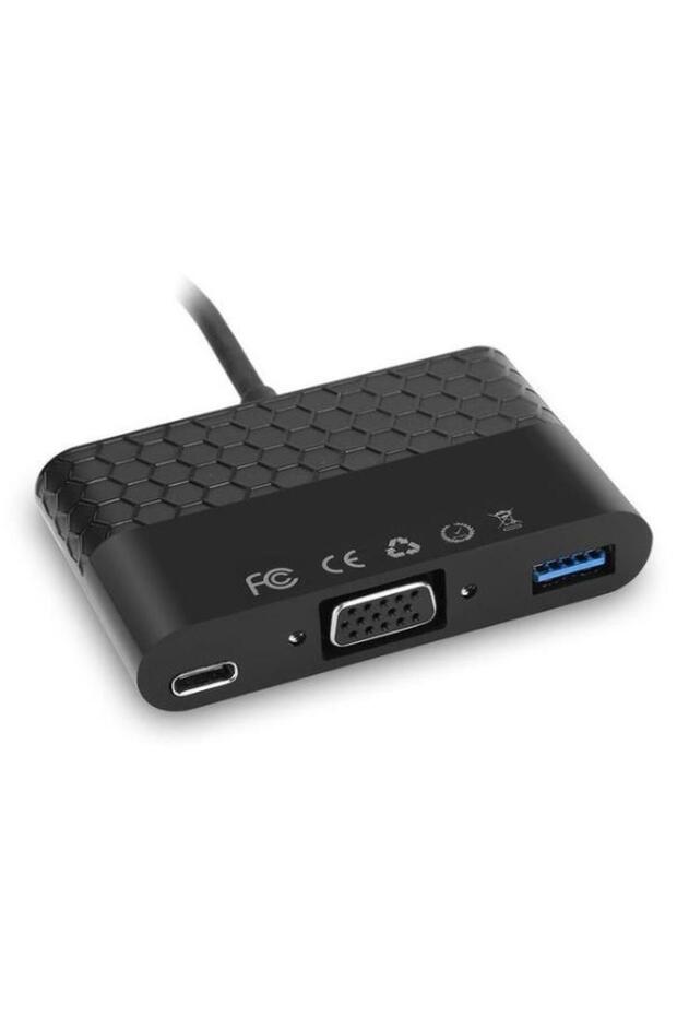 Adapter SSK SHU-C025, USB-C - VGA/USB-C/USB-A (Black) - 2